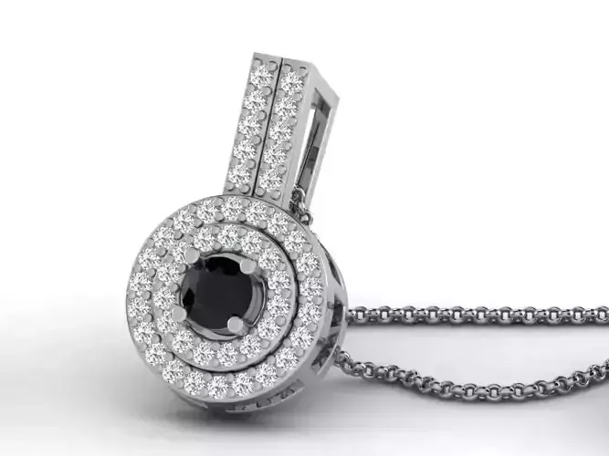 Round Silver Halo Pendant With Gemstone