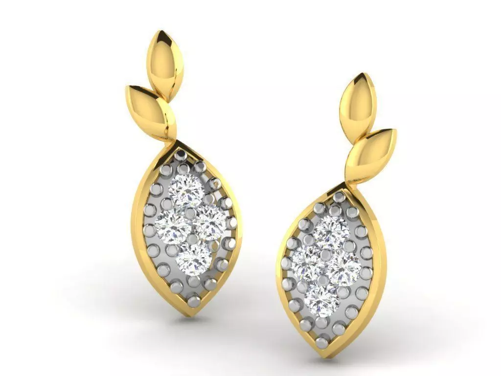 Leaf Shaped Ear Studs With Diamonds 3D print model