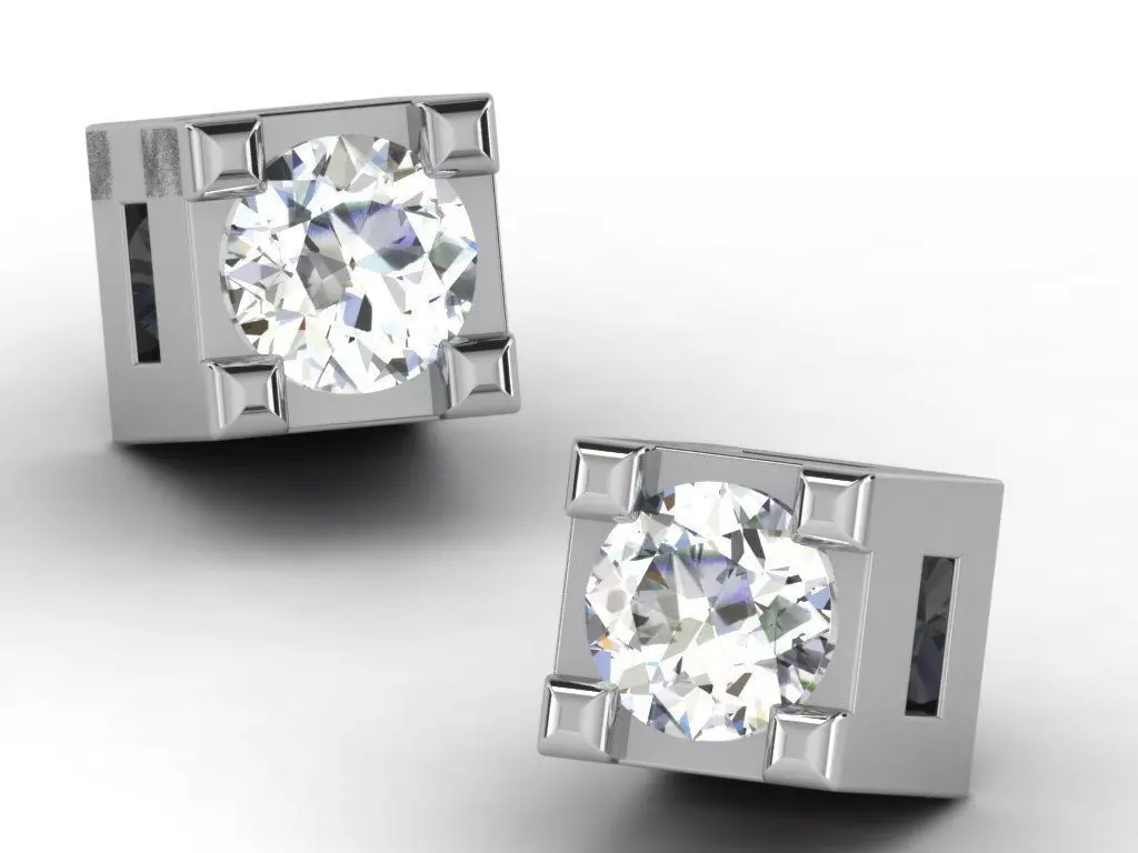 Cube Shaped Silver Ear Studs With Diamonds 3D print model