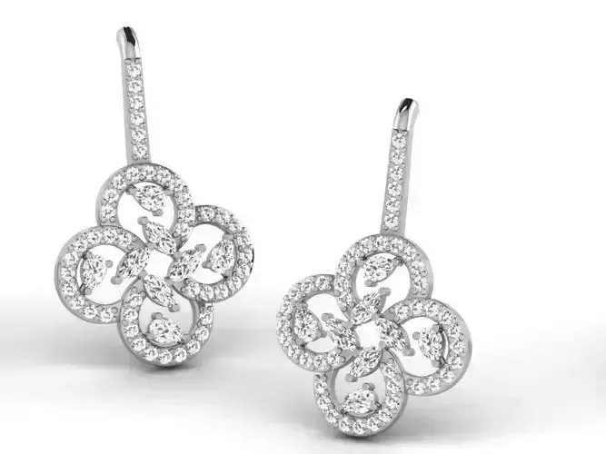 Flower Shaped Drop Earrings With Diamonds  1