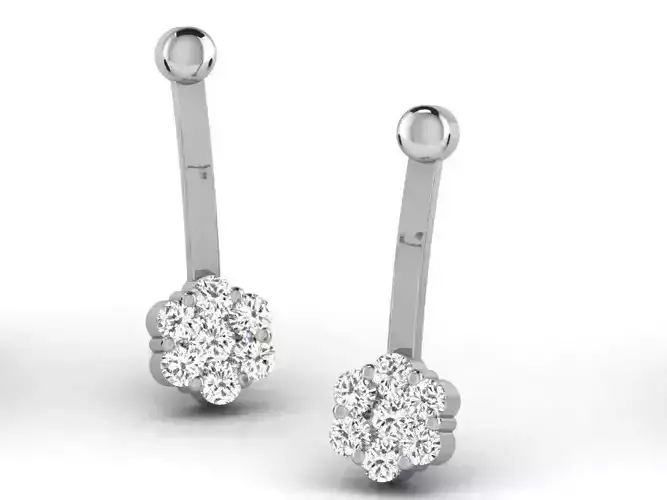 Floral Silver Drop Earrings With Diamonds 3D print model