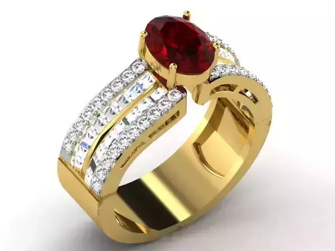 Golden Ring With Ruby and Diamonds