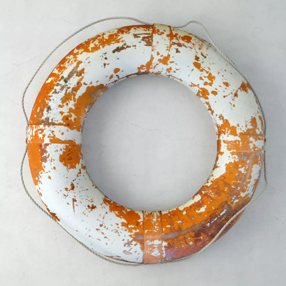 Large Vintage Nautical Orange and White Life Preserver 3D model_0