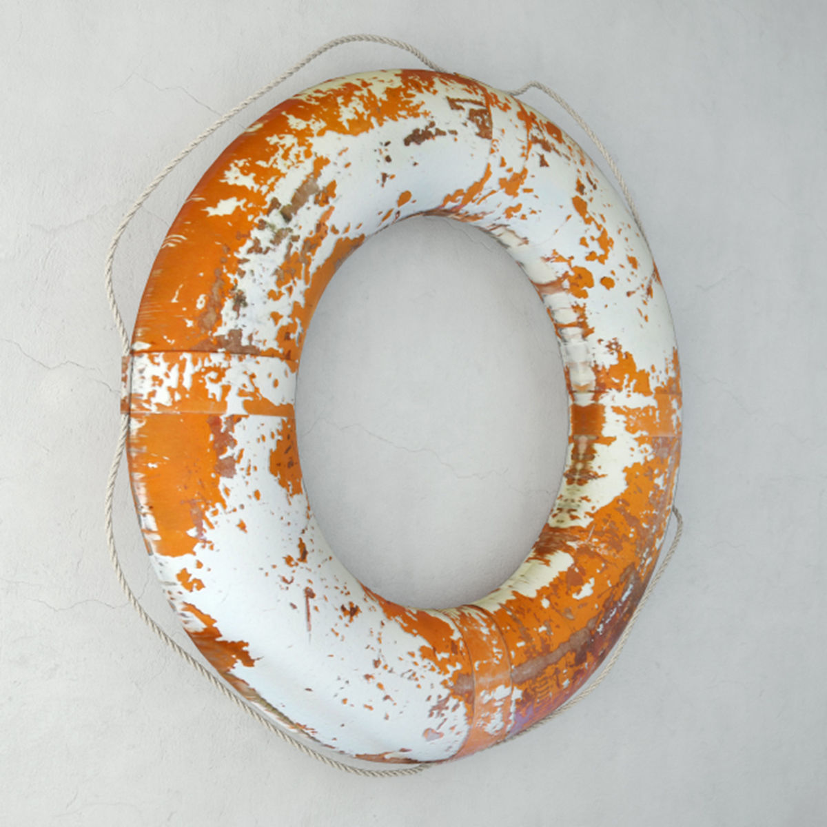 Large Vintage Nautical Orange and White Life Preserver 3D model_2