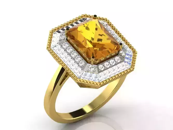 Golden Octagonal Halo Ring With Gemstone