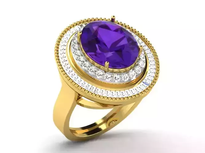 Large Oval Halo Ring With Gemstone