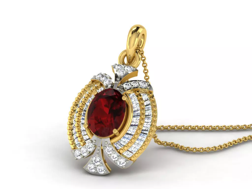 Golden Oval Pendant With Ruby 3D print model_0