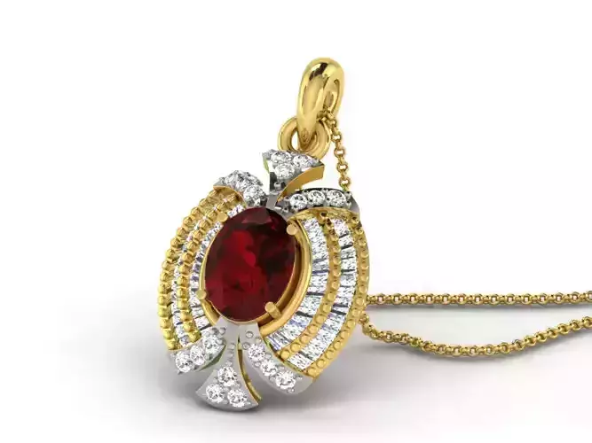 Golden Oval Pendant With Ruby
