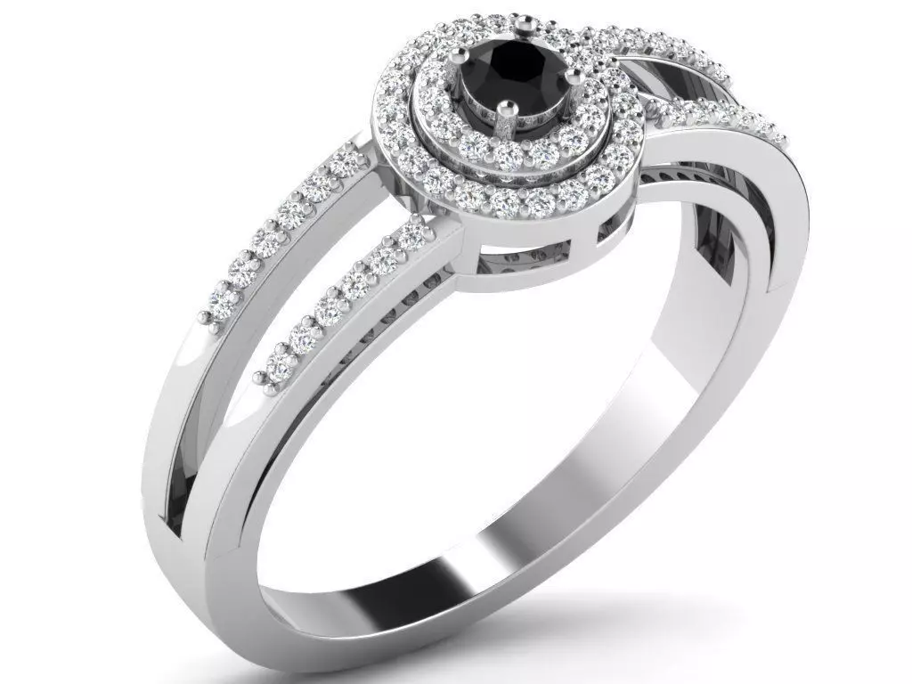 Round Shape Halo Ring with Gemstone 3D print model_0