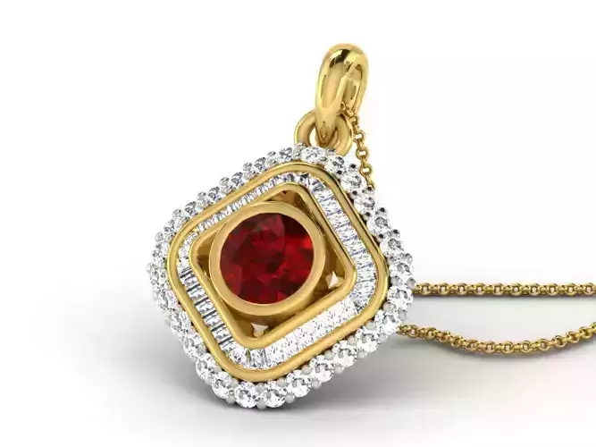 Cube Shaped Halo Pendant With Ruby 3D print model