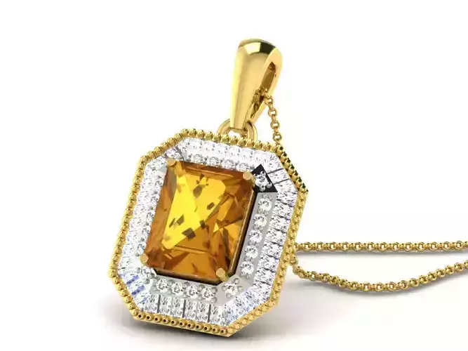 Octagonal Shape Halo Pendant With Gemstone