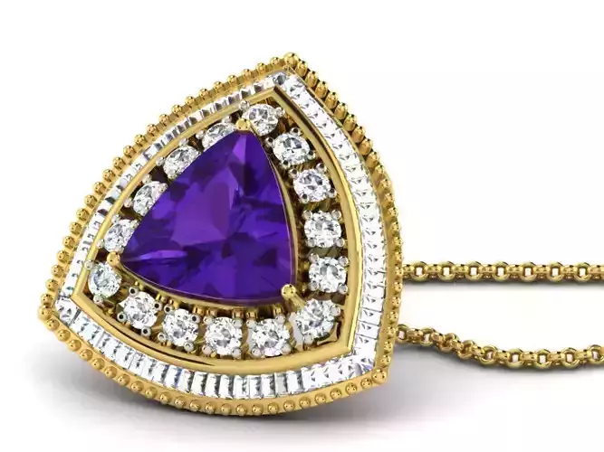 Circular triangle Shaped Halo Pendant With Gemstone 3D print model