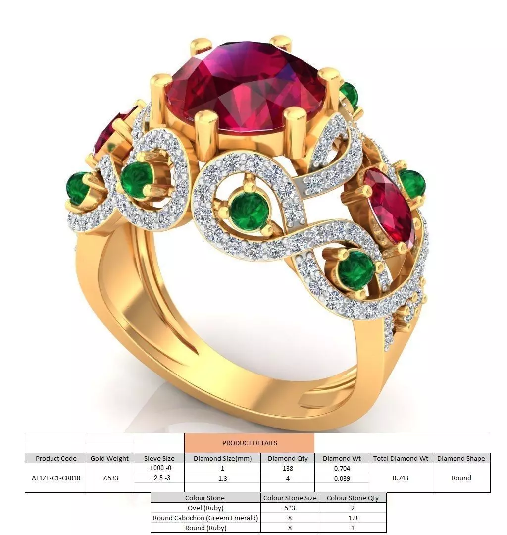Golden Ring with Gemstones 3D print model_0