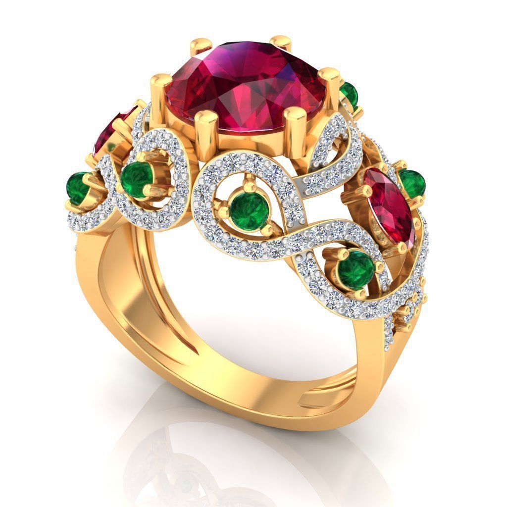 Golden Ring with Gemstones 3D print model_1