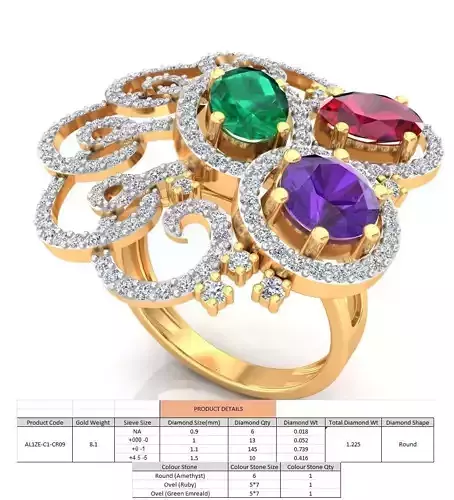 Large Flower Shaped Golden Ring With Gemstone 2