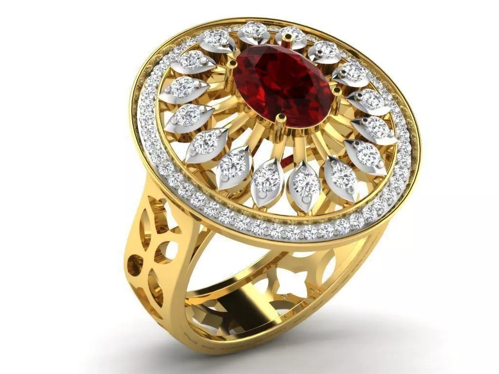 Large Oval Shaped Golden Ring With Ruby 3D print model_0
