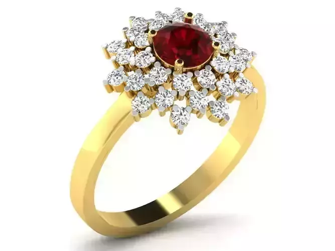 Golden Flower Shaped Ring With Ruby