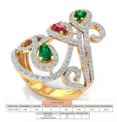 Large Golden Spiral Ring With Gems