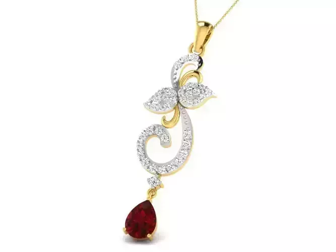 Golden Floral Pendant With Ruby