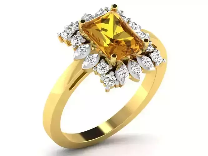 Rectangular Golden Ring With Gem