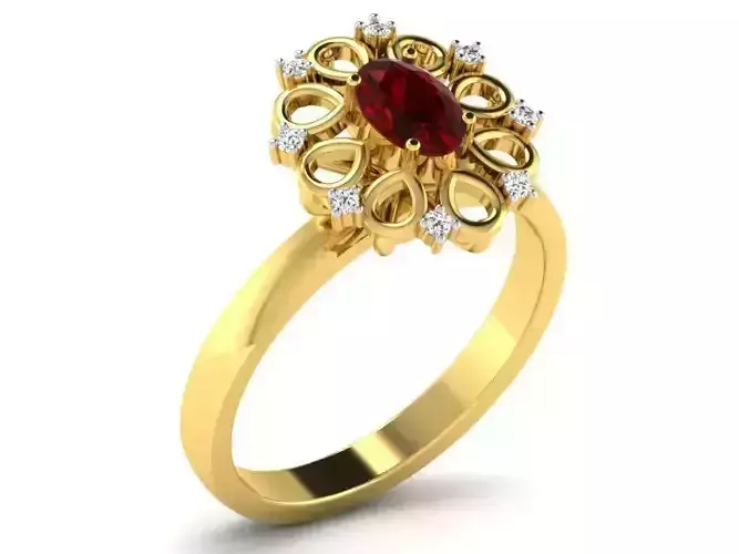 Flower Shaped Golden Ring With Ruby 1