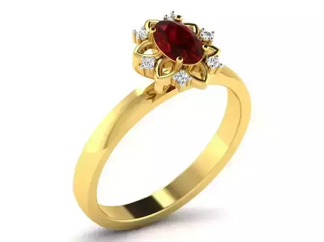 Flower Shaped Golden Ring With Ruby 2