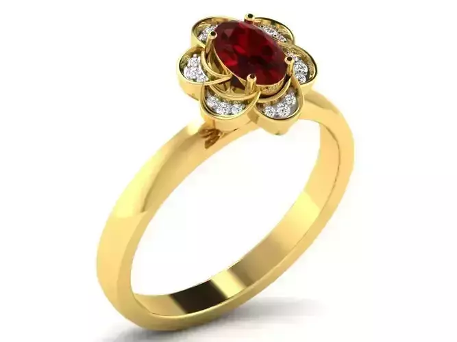 Flower Shaped Golden Ring With Ruby 3