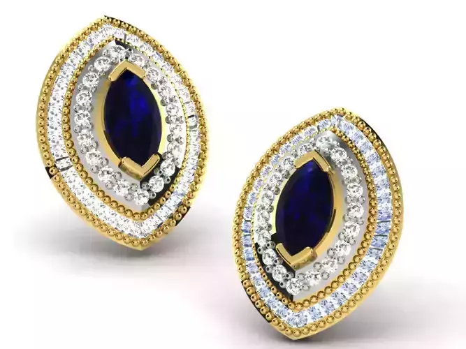 Marquise Shaped Ear Studs With Sapphire 3D print model