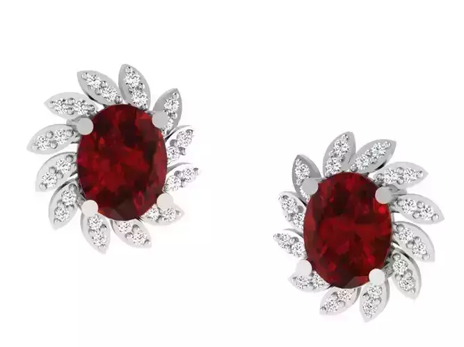 Flower Shaped Ear Studs With Ruby
