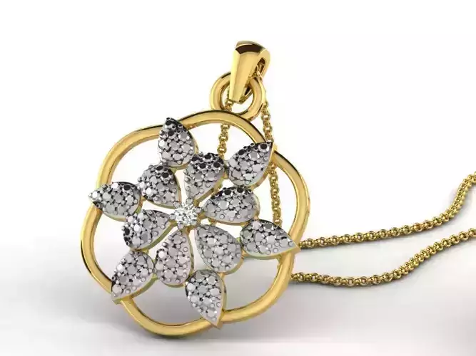 Flower Shaped Golden Pendant With Diamonds 4