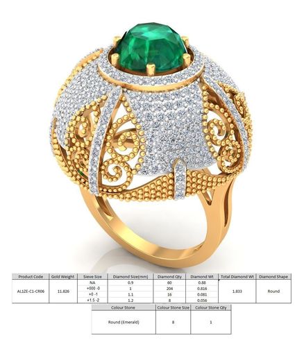 Large Semicircle Shaped Golden Ring with Emerald 3D print model