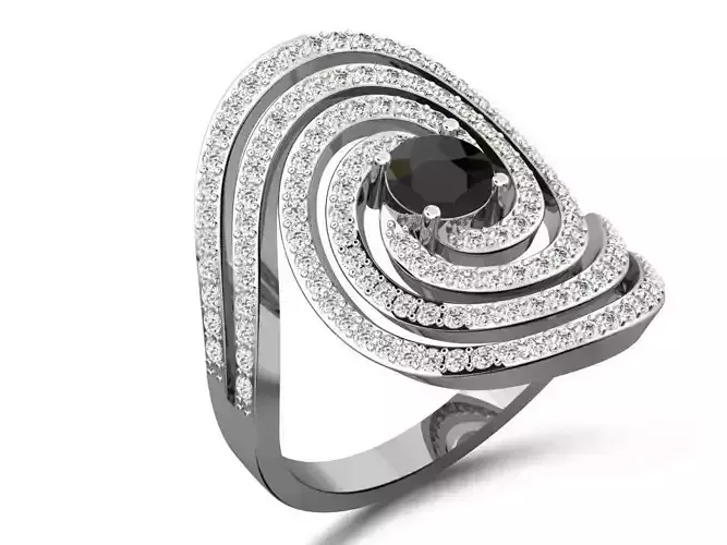 Swirl Large Silver Ring with Gem