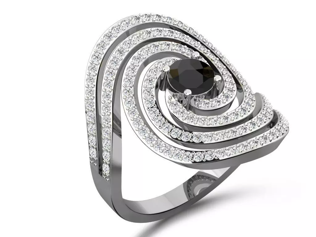 Swirl Large Silver Ring with Gem 3D print model_0