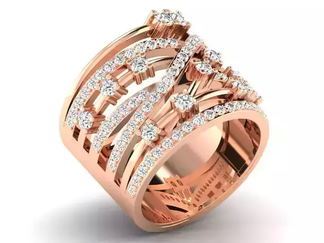 Wide Band Rose Gold Ring with Diamonds