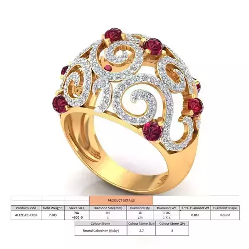 Large Golden Spiral Ring With Gems 1