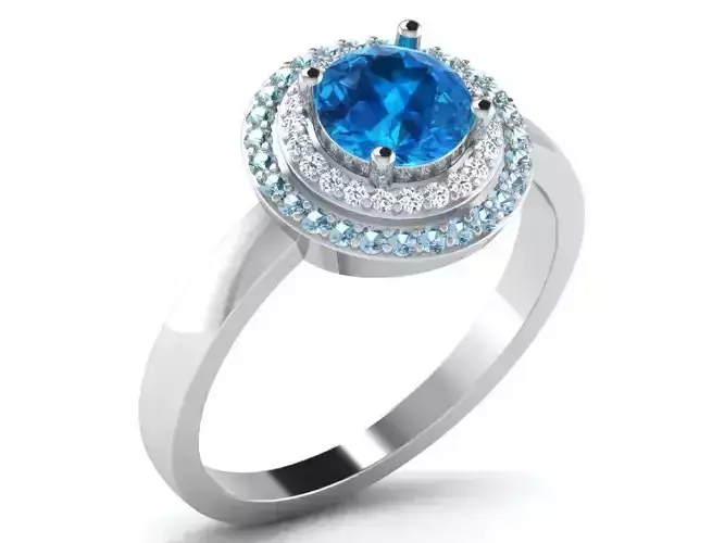 Round Halo Silver Ring With Gemstone