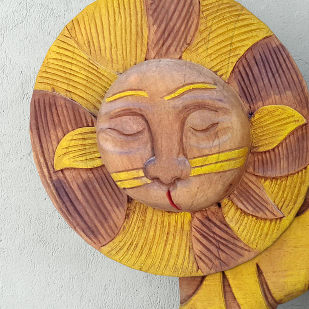 Hand Carved Wood Decorative Lion Statue 3D model_4