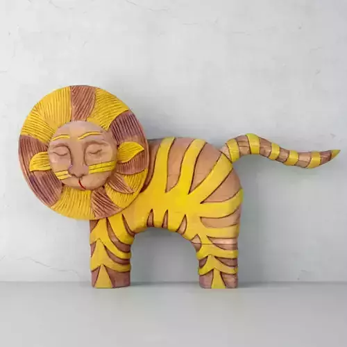 Hand Carved Wood Decorative Lion Statue