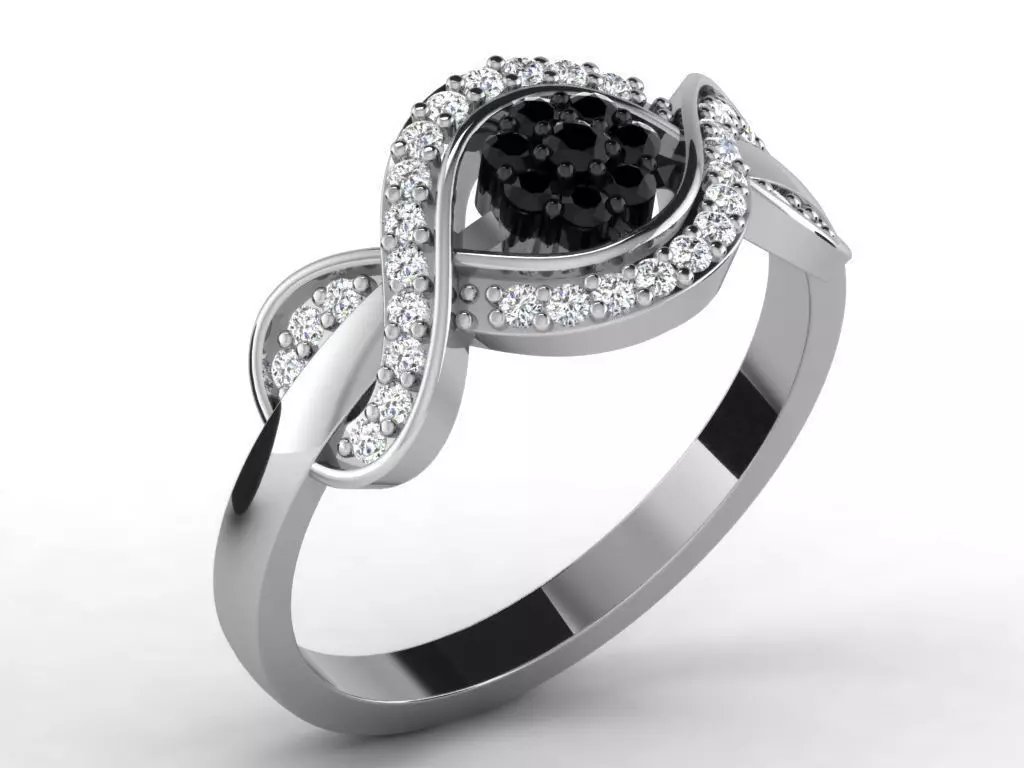 Silver Twisted Ring with Diamonds 3D print model_0