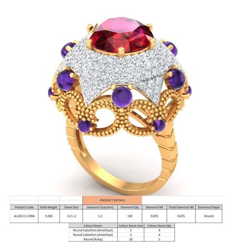 Large Semicircle Shaped Golden Ring with Emerald 1 3D print model