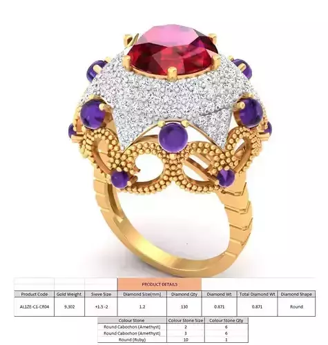 Large Semicircle Shaped Golden Ring with Emerald 1