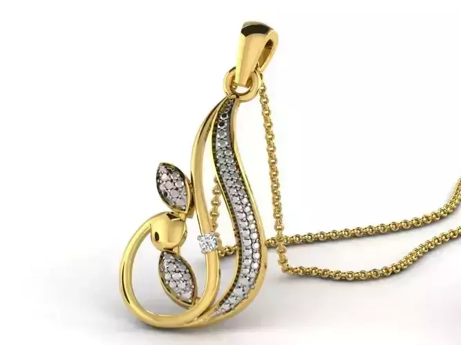 Golden Floral Pendant With Diamonds