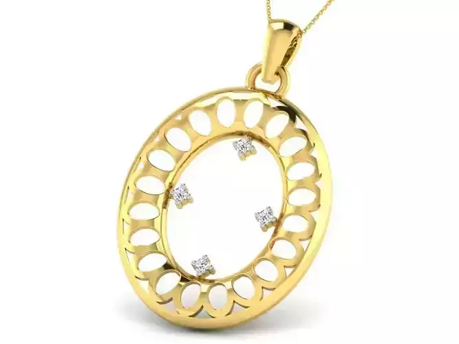 Oval Shaped Golden Pendant With Diamonds 4