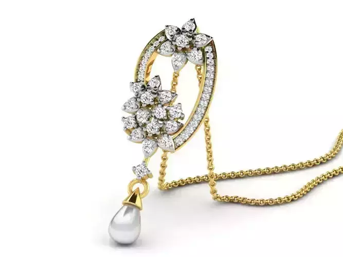 Golden Floral Pendant With Pearl