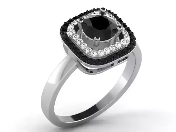 Square Shaped Halo Ring With Gem
