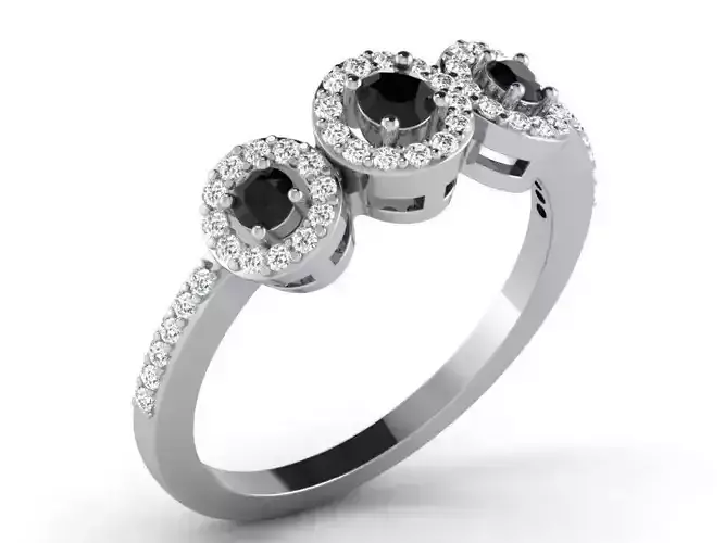 Silver Halo Ring With Diamonds And Gems