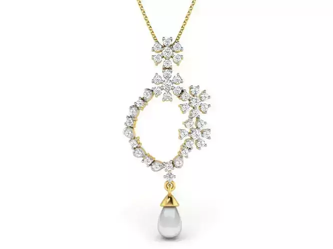 Golden Floral Design Pendant With Pearl