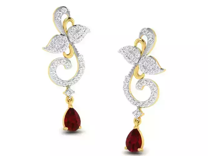 Floral Drop Earrings With Ruby