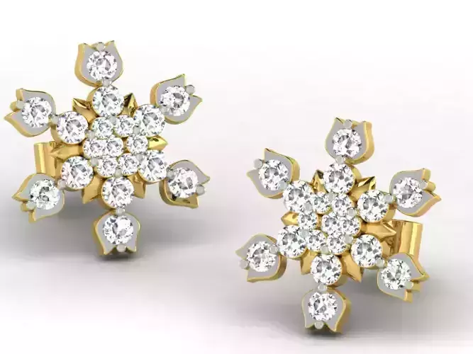 Flower Shape Ear Studs With Diamonds