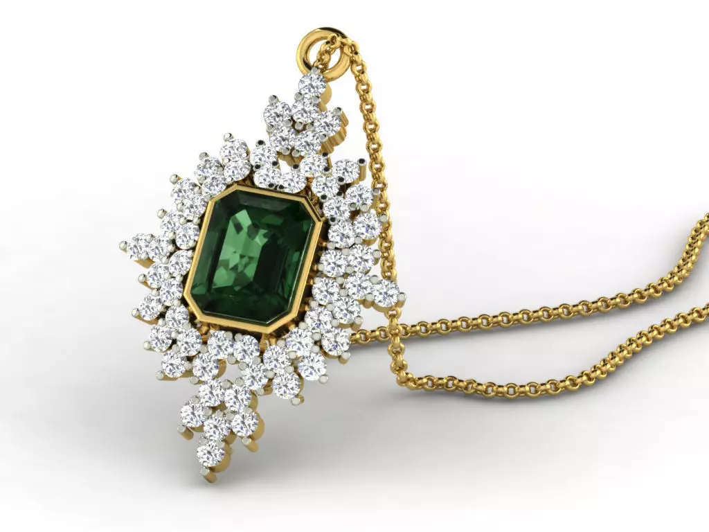 Rhombus Shaped Pendant With Emerald 3D print model_0